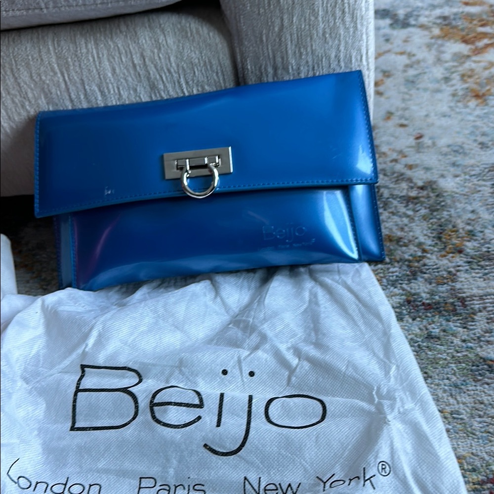 Beijo Blue Clutch with Sleek Glossy Finish